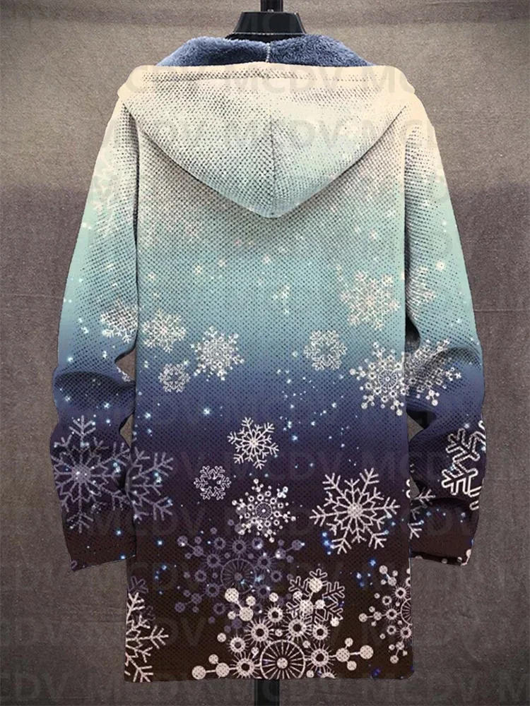 Description Picture 6 of itemMen's Christmas Gradient Snowflakes Fashion Plush Thick Long-Sleeved Sweater Coat Cardigan