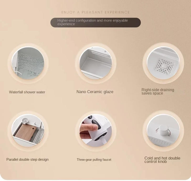 Description Picture 4 of itemWhite Stainless Steel Waterfall Kitchen Sink Multifuctional Faucets Simple Style Large Single Slot Kitchen Novel Accessories