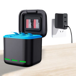 3 Channel Battery Charger Fast Charger with Type C Cable Battery Charger Station for Go Pro Hero 12/11/10/9 Camera Accessories