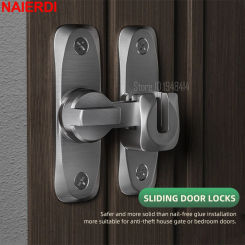 NAIERDI Nail-free Door Hasp Latch Barn Sliding Door Chain Locks 90/180 Degree Black Cabinet Locks Anti-pried Hook Lock Hardware