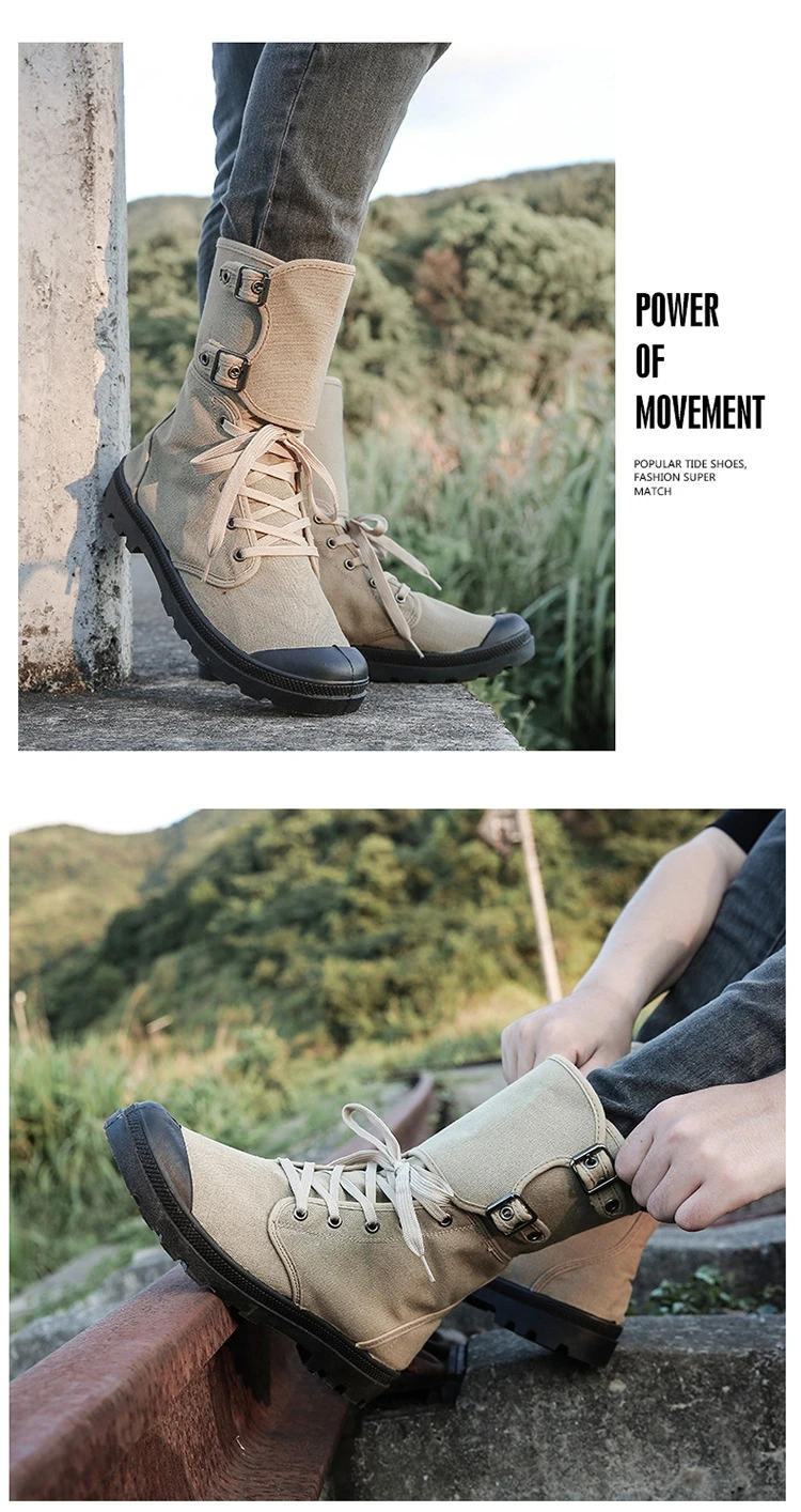 Description Picture 4 of itemHigh Top Canvas Tactical Boots Military Desert Combat Boots Men Outdoor Casual Sports Hiking Shoes Motorcycle Cycling Work Boots