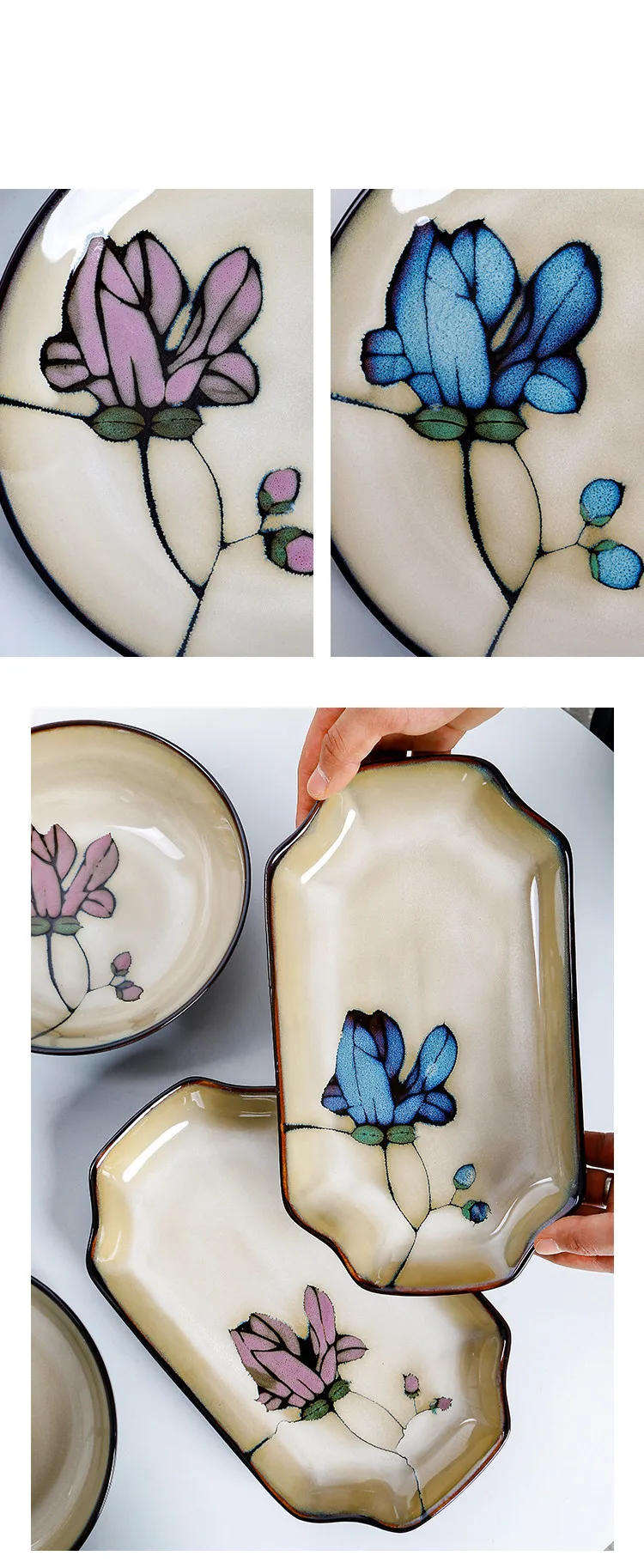 Description Picture 6 of itemJapanese Ceramic Plates Underglaze Color Round Salad Plate Household Kitchenware Ceramic Dinner Plate Kitchen Accessories