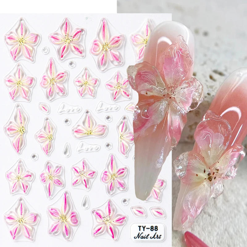 Description Picture 4 of item5D Sticker Lily Flower Nail Decals Jelly Nail Art Decorations Acrylic Adhesive Gel Sliders Summer Stickers Manicure Accessories