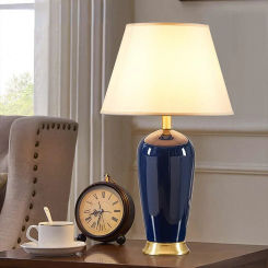 Ceramic Table Lamp Room Decor American Light Luxury Bedroom Bedside Lamp Living Room Dark Blue Remote Control Desk Lamp