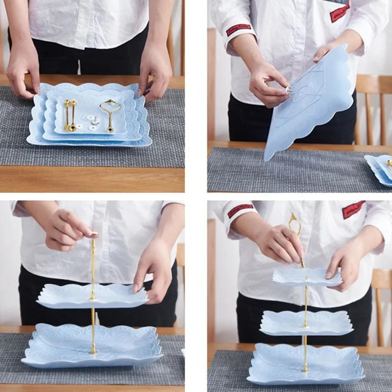 Description Picture 4 of item3 Layer Cake Stand Fruit Plate Tray Display Afternoon Tea Cupcake Holder Stackable Detachable Birthday Partys Dessert Shelf