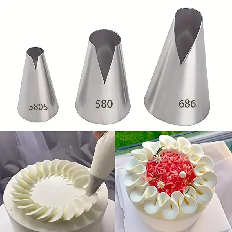 Description Picture 2 of item3 pcs Stainless Steel Russian Piping Tips Set V-Shaped Wave Nozzles for Pastry, Cupcakes, Cakes- asy to Use and Durable Kitchen