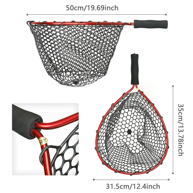 Description Picture 3 of itemPortable Fishing Nets Ultralight Aluminum Alloy Soft Silicone Wear Resistance Mesh Hand Dip Casting Landing Net for Fly Fishing