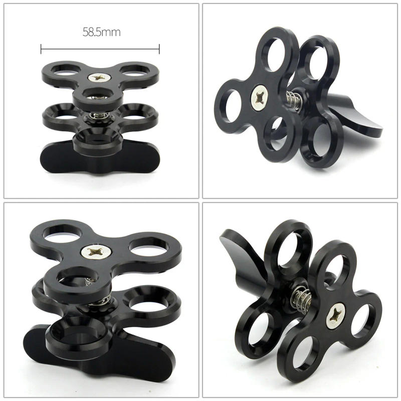 Description Picture 4 of itemCNC Butterfly Clip Clamp 2 3 Open Hole Diving Light Bracket Tripod Connector Ball Head Mount Adapter for Gopro Sports SLR Camera