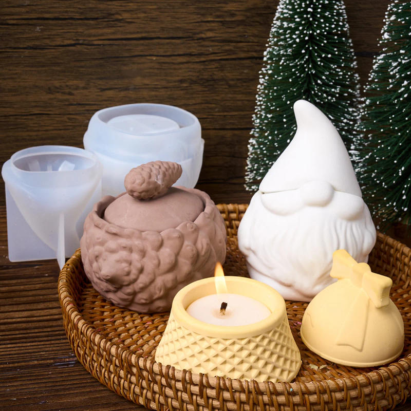 Description Picture 5 of itemChristmas Candle Jar Silicone Mold Santa Claus Bow Bell Storage Box Making DIY Plaster Epoxy Resin Flowerpot Craft Casting Mould