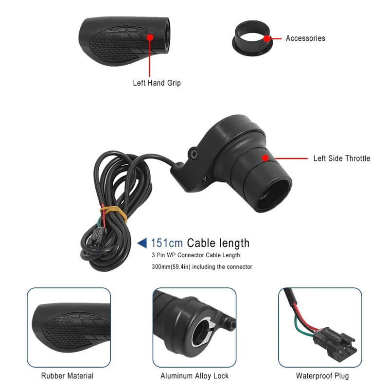 Description Picture 5 of itemElectric Bicycle Left/Right Handle for E-Bike Electric Scooter Throttle WP/SM Connector 36V 48V 72V Half Handle Twist Throttle