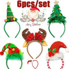6pcs/set Christmas Headband Headband Children Adult Party Decoration Gift Christmas Hat Christmas Tree Headband Hair Accessories