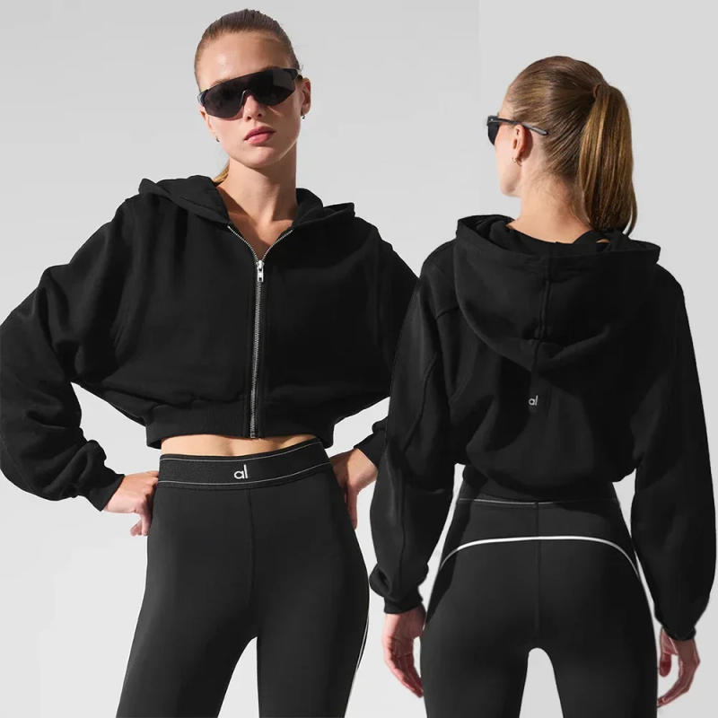 Description Picture 3 of item2025 AL New Jacket Full zip Yoga short coat Comfortable fashion gym outdoor sports Fitness jogging loose casual hoodie jacket