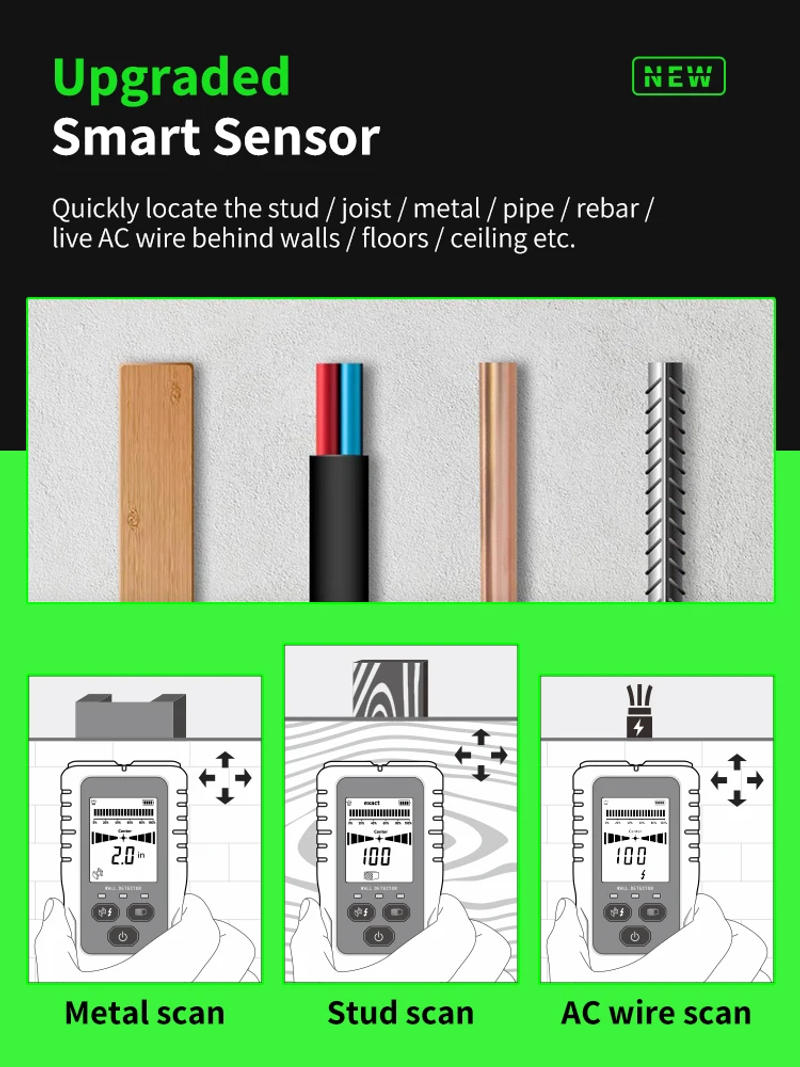 Description Picture 6 of itemR&D New Stud Finder Wall Scanner Cable Wires Depth Tracker Wall Metal Detector Electronic Backlit Black AC Wood Finder