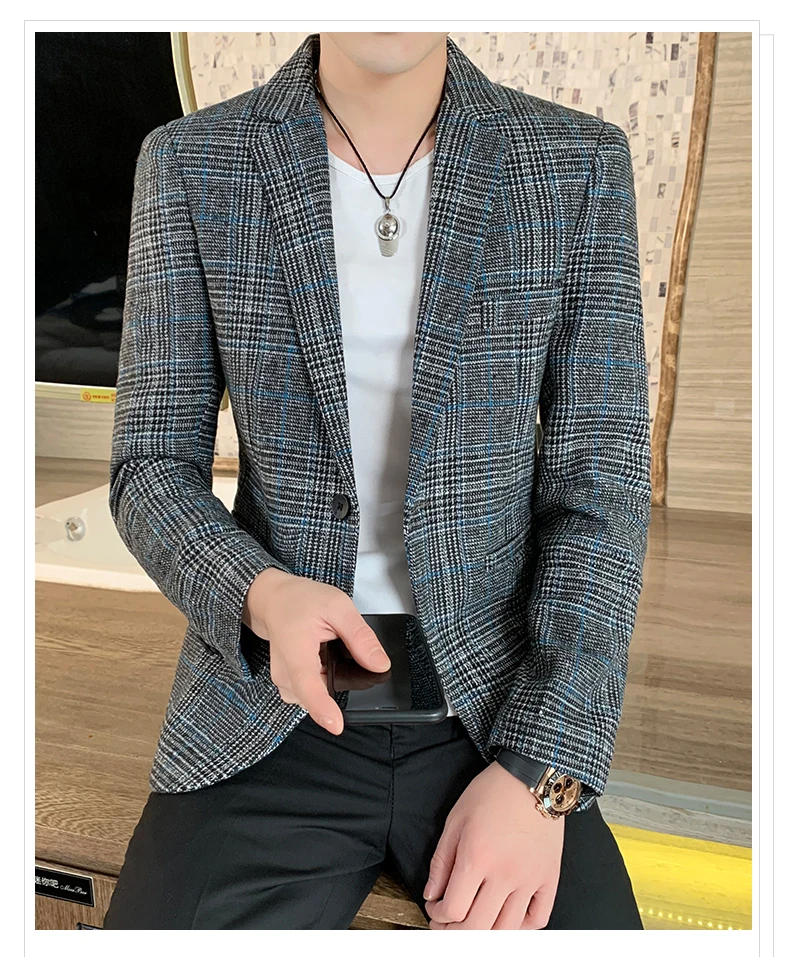 Description Picture 3 of itemThe Main Push of New Explosive Plaid Men's Coat Office Single West All Personality Loose Comfortable Handsome Men's Clothing
