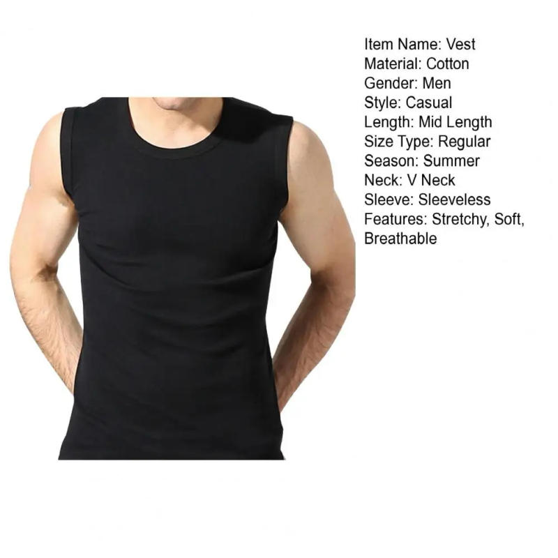 Description Picture 3 of itemMen Summer Vest Slim Fit V-neck Vest Seamless V Neck Men's Fitness Vest Breathable Quick-drying Tank Top for Gym Sport Stretchy