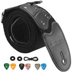 LEKATO LGS-11 Bass Guitar Strap for Electric Bass Acoustic Guitar Wide Bass Strap with Picks & Locks Ring for Guitar Capo