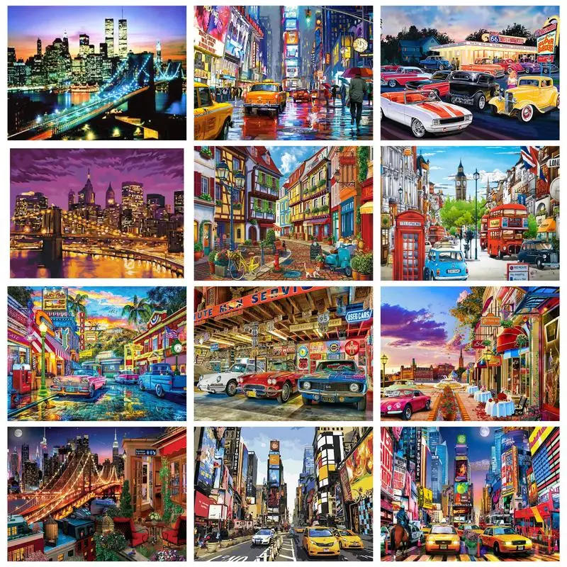 Description Picture 2 of itemRUOPOTY 40x50cm Painting By Numbers Paint Kit City Street Landscape Picture Drawing For Adult Coloring By Numbers Cars On Canvas