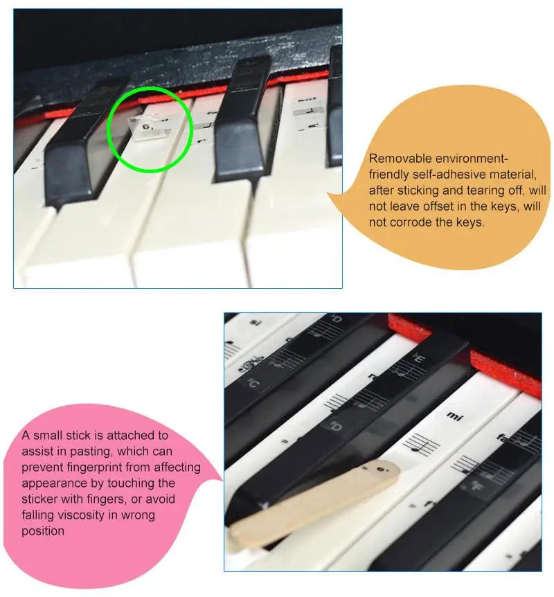 Description Picture 2 of item88-key 61-key 54-key Piano Keyboard Sticker Staff Sheet Music Entry Notation Piano Button Film White Key + Black Key 22*8*2