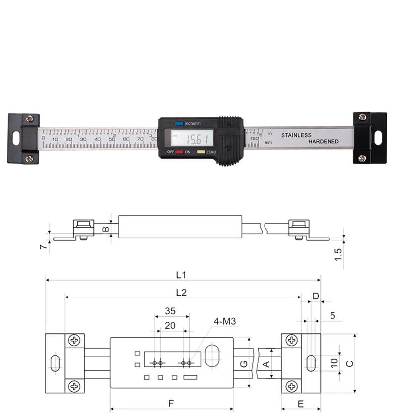 Description Picture 3 of itemHigh Precision Digital Caliper 4CR13 Stainless Steel Horizontal Vertical Digital Display Ruler Measuring Range 100 200 300 400mm