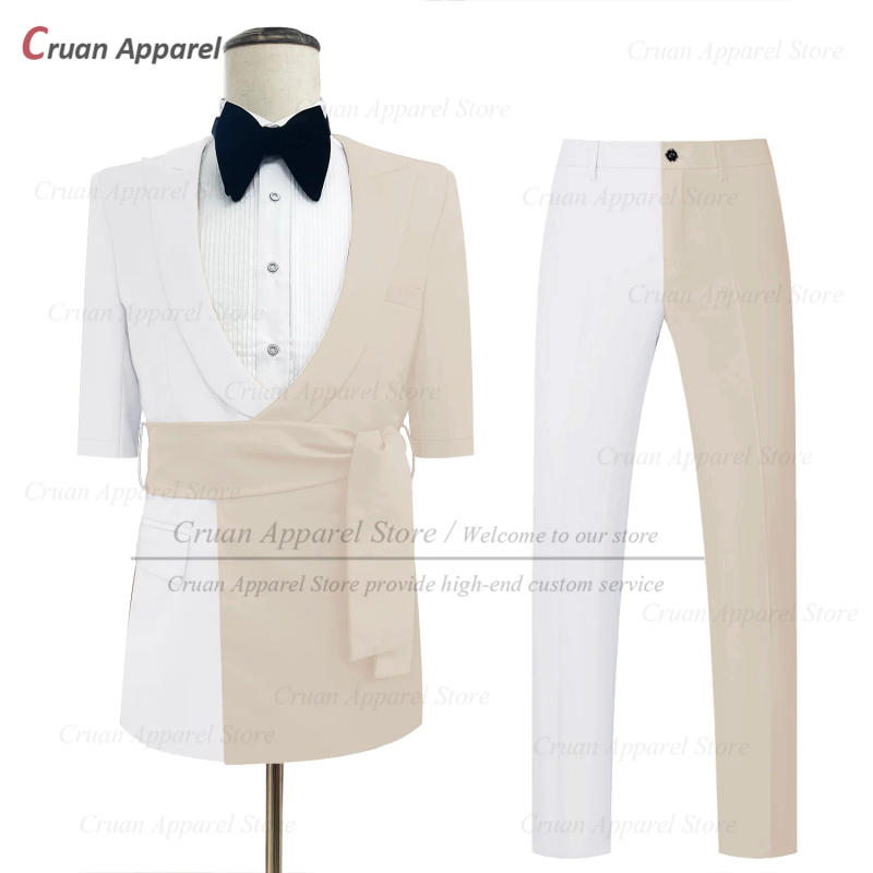 Description Picture 5 of itemClassic Men's Suit Set Formal Party Slim Fit Blazer Pants Two Pieces Wedding Banquet Tailor-made New White Red Splicing Outfits