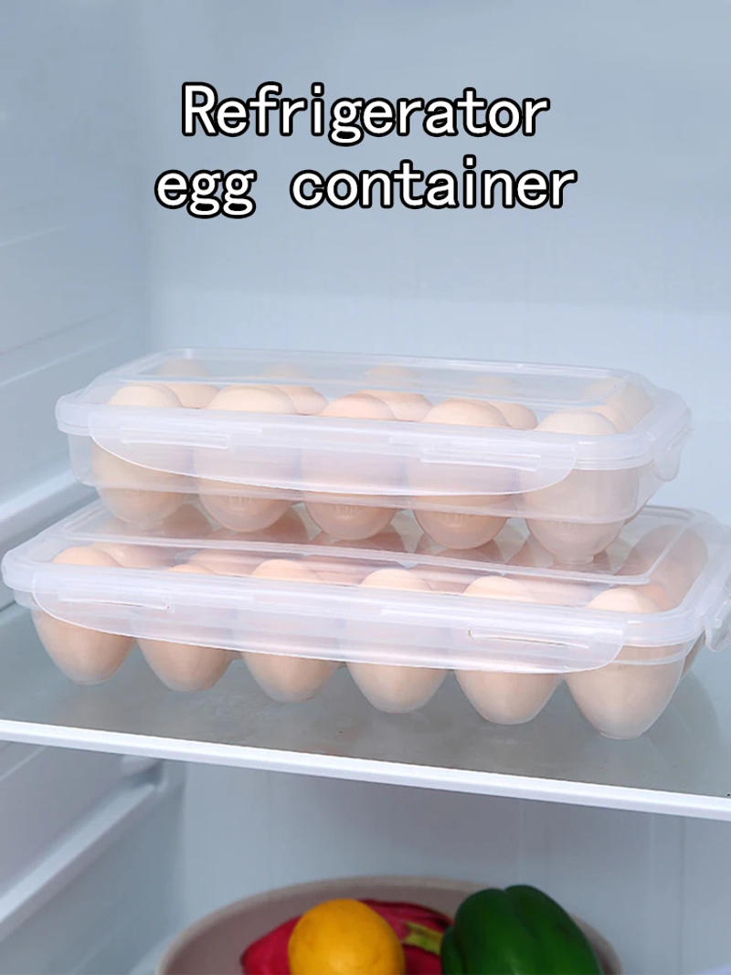 Description Picture 5 of itemEgg Storage Box With Lid Kitchen Refrigerator Egg Box Egg Drop Rack Egg Storage Box Fridge Egg Organizer 10/18 Grid Egg Tray