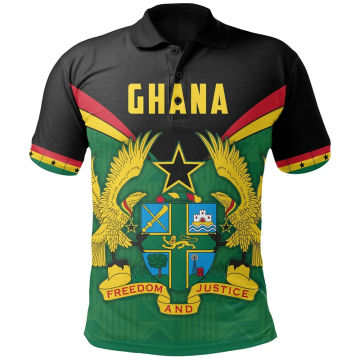 Ghana Flag Map Graphic POLO Shirt GHA National Emblem Polo Shirts For Men Clothes Casual Male Streetwear Africa Boy Short Sleeve