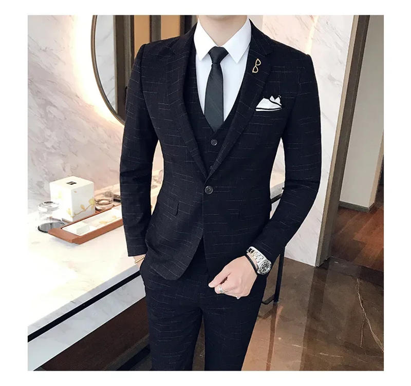 Description Picture 5 of itemWedding Suits for Men (Blazer+ Vest + Pants) Men's Fashion Business Wedding Professional Dress of Striped Gentleman Groom Dress
