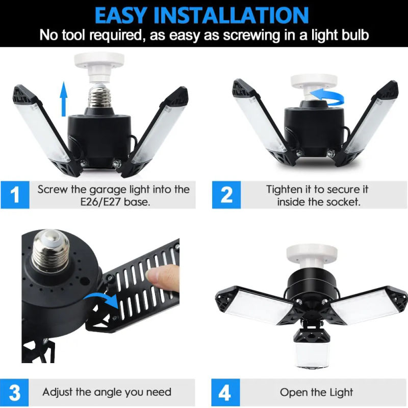 Description Picture 6 of item3/6/7 Adjustable Panels Deformable LED Bulb Garage Light E26/E27 Ceiling Lighting LED Bulb Night Lamp for Shop Warehouse Garage