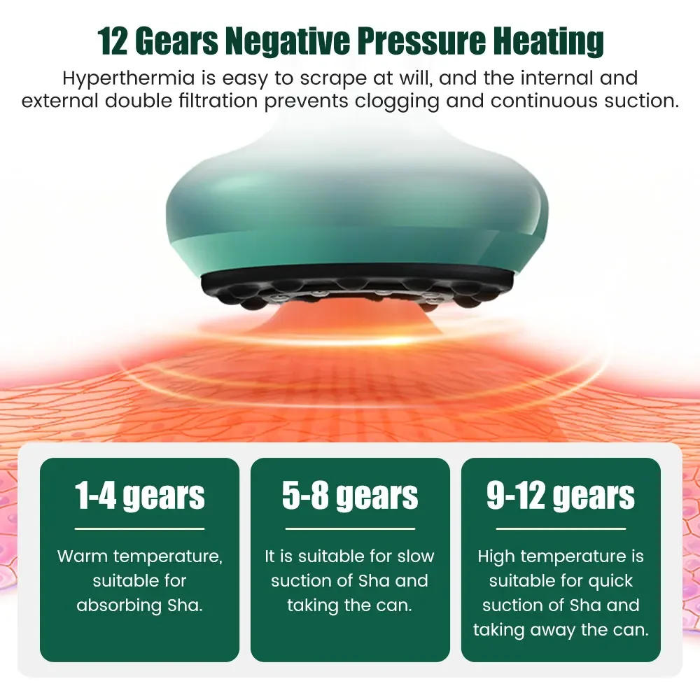 Description Picture 4 of item12 Levels Electric Cupping Massager Vacuum Suction Cup GuaSha  Anti Cellulite Scraping Heating Body Slimming Massage Therapy