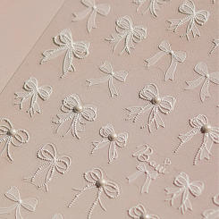 1PCS 5D Nail Art Stickers White  Series Lace Bow And Shell Light High Quality Manicure Nail Stickers Decals