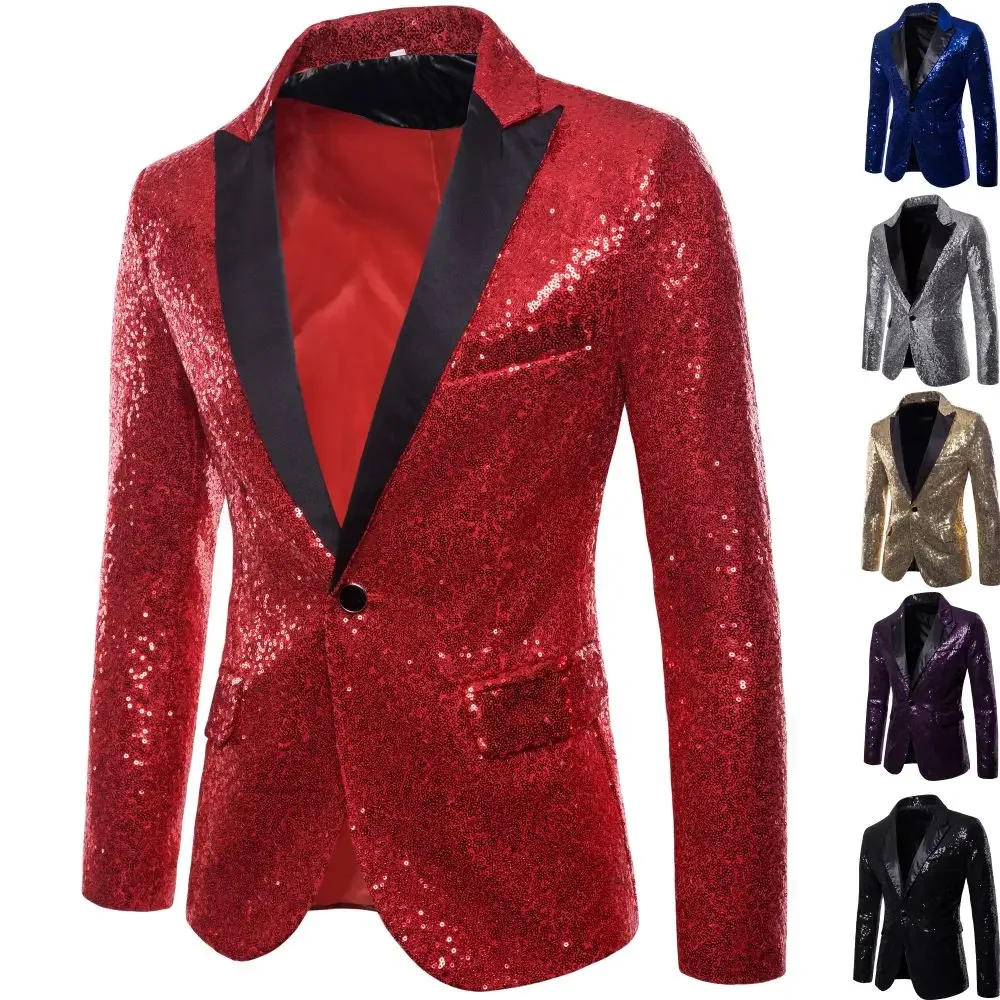 Description Picture 5 of itemMen's Suits Round Sequin Pocket Single Row Button Wedding Groom Stage Show Hosting Dinner Menswear Bar Dance Casual Men Blazer