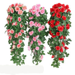 18 Heads Home Vine Hanging Fake Rose Flowers Garden Decor Artificial Vine Plant