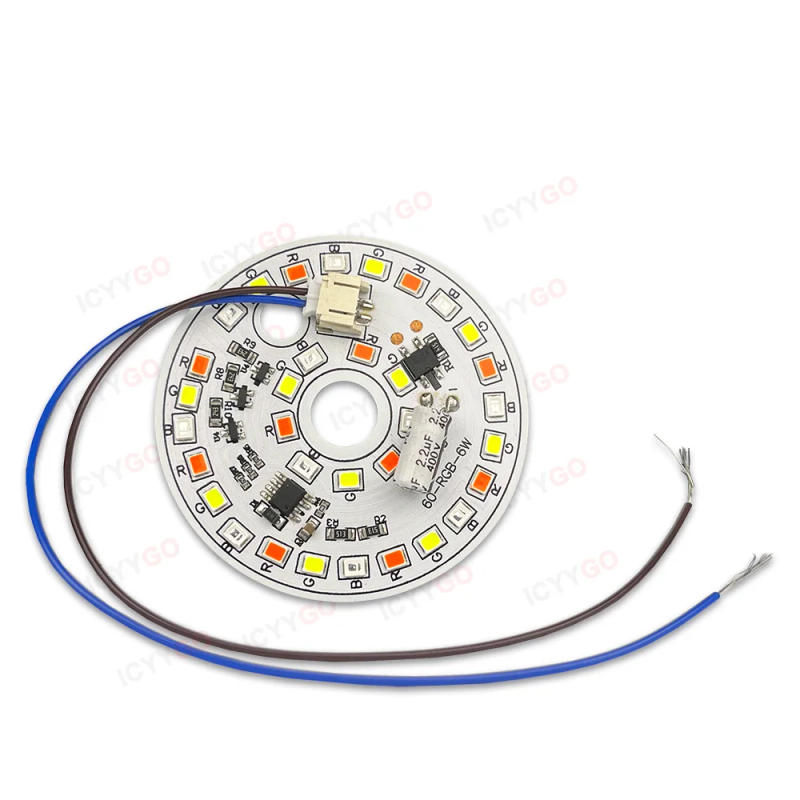 Description Picture 6 of item6W RGB 60MM AC220V Driver-Free RGB-7 Color Gradient Light PCB Board LED Light Chip DIY Round Light Bulb Patch