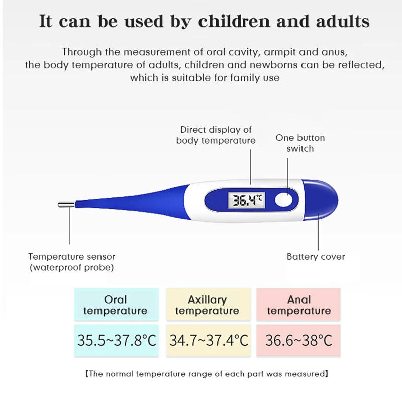 Description Picture 4 of itemThermometer Electronic Soft Head Digital Oral Armpit Temperature Measurement Household Adults Children Thermometers for Fever