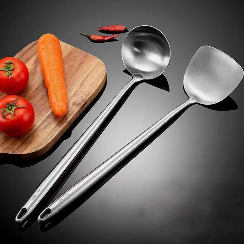 Description Picture 2 of item304 Stainless Steel Wok Spatula Metal Kitchen Accessories Slotted Turner Rice Spoon Ladle Cooking Tools Utensil Set Dropshipping
