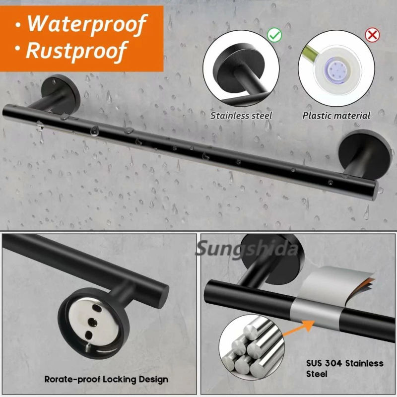 Description Picture 5 of itemSSD Quality Stainless Steel Bathroom Accessories 6Pcs Kit Hardware Towel Bars Towel Rings Toilet Paper Holder Robe Hooks