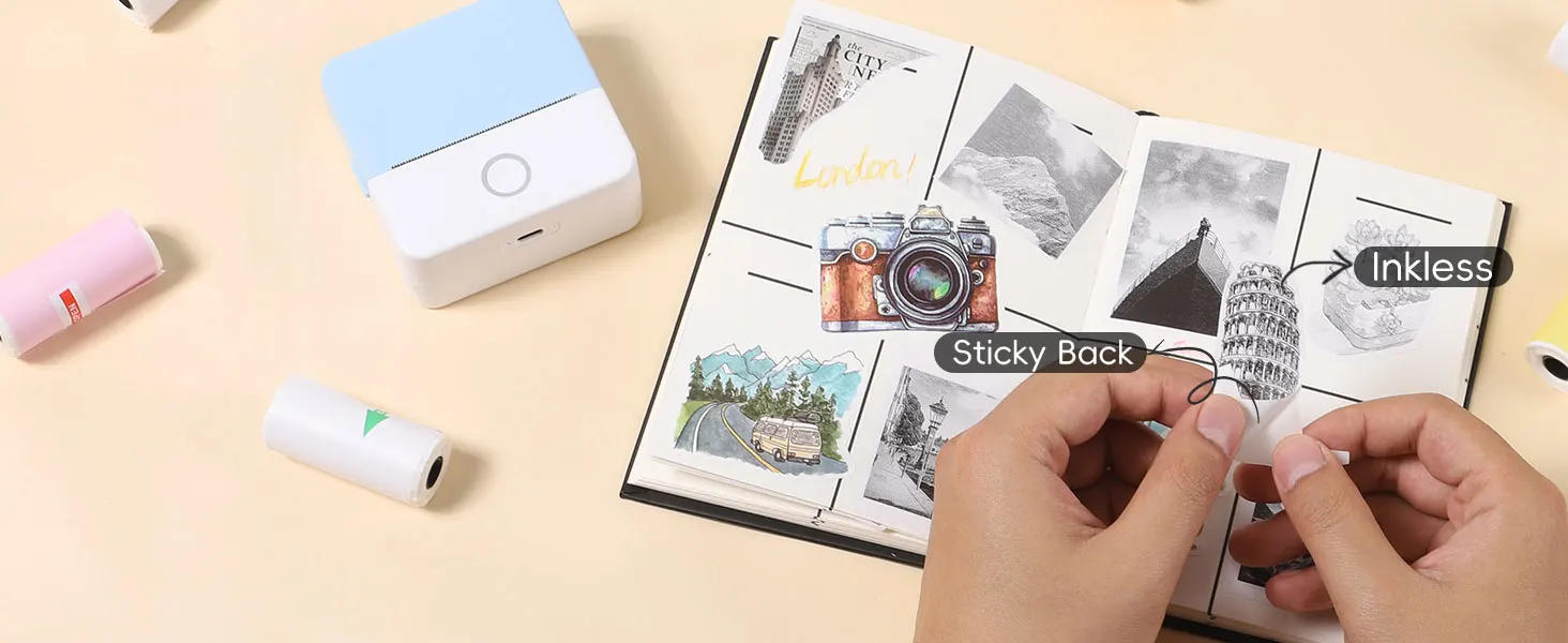 Description Picture 5 of itemThermal Mini Printer, Portable Inkless Sticker Maker,Bluetooth Free Cut Small Pocket Printer for Children DIY 57mm Photo Print