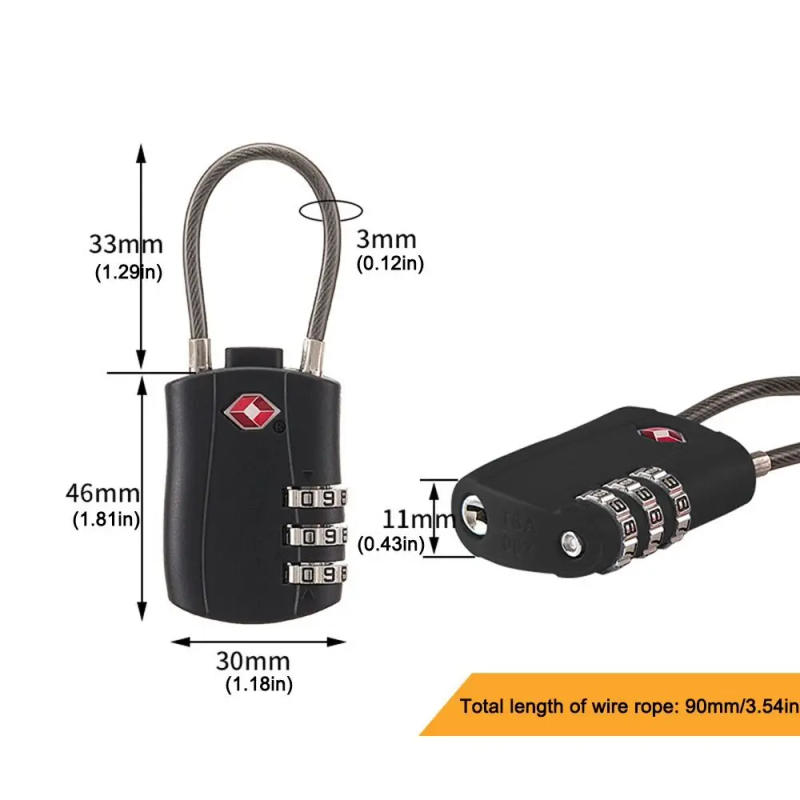 Description Picture 2 of itemAnti-theft Wire Rope Padlock 3 Digit Combination Lock Customs Password Lock Travel Security Tool Practical Home Hardware