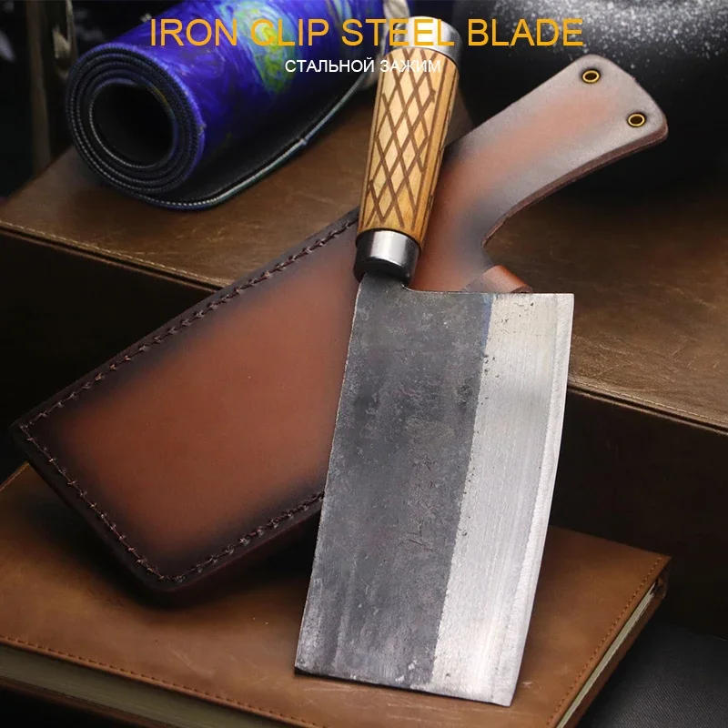 Description Picture 5 of itemHand forged 7.5-inch old kitchen knife with steel blade Home chopping multi-purpose knife solid wood handle chef's knife