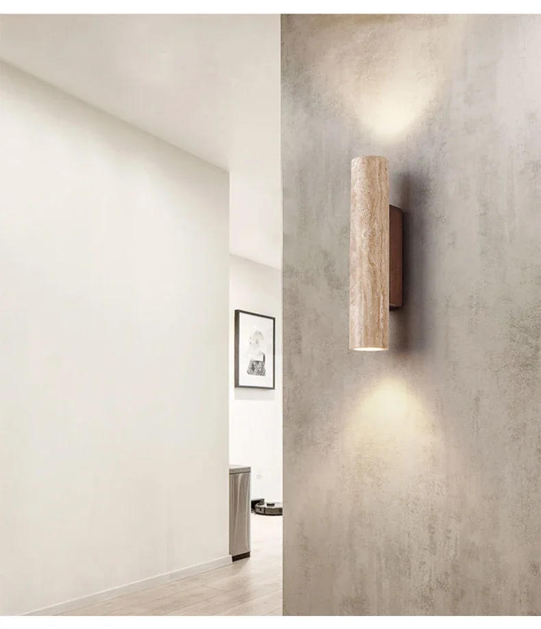 Description Picture 2 of itemYellow Marble Wall Lamp Up Down Japan Wabi Sabi Living Room Bedroom Bedside Lights Led Travertine Stair Aisle Wall Decor Sconce