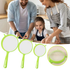3pcs/set Flour Sifter with Long Handle,Fine Mesh Colander Coffee Filter Tea Strainer,Round Baking Tools Kitchen Accessories