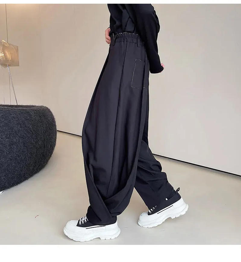 Description Picture 2 of itemMen's Wide Leg Pants Spring And Autumn New Dark Simple Urban Youth Double Stacked Pants Design Casual Large Size Pants