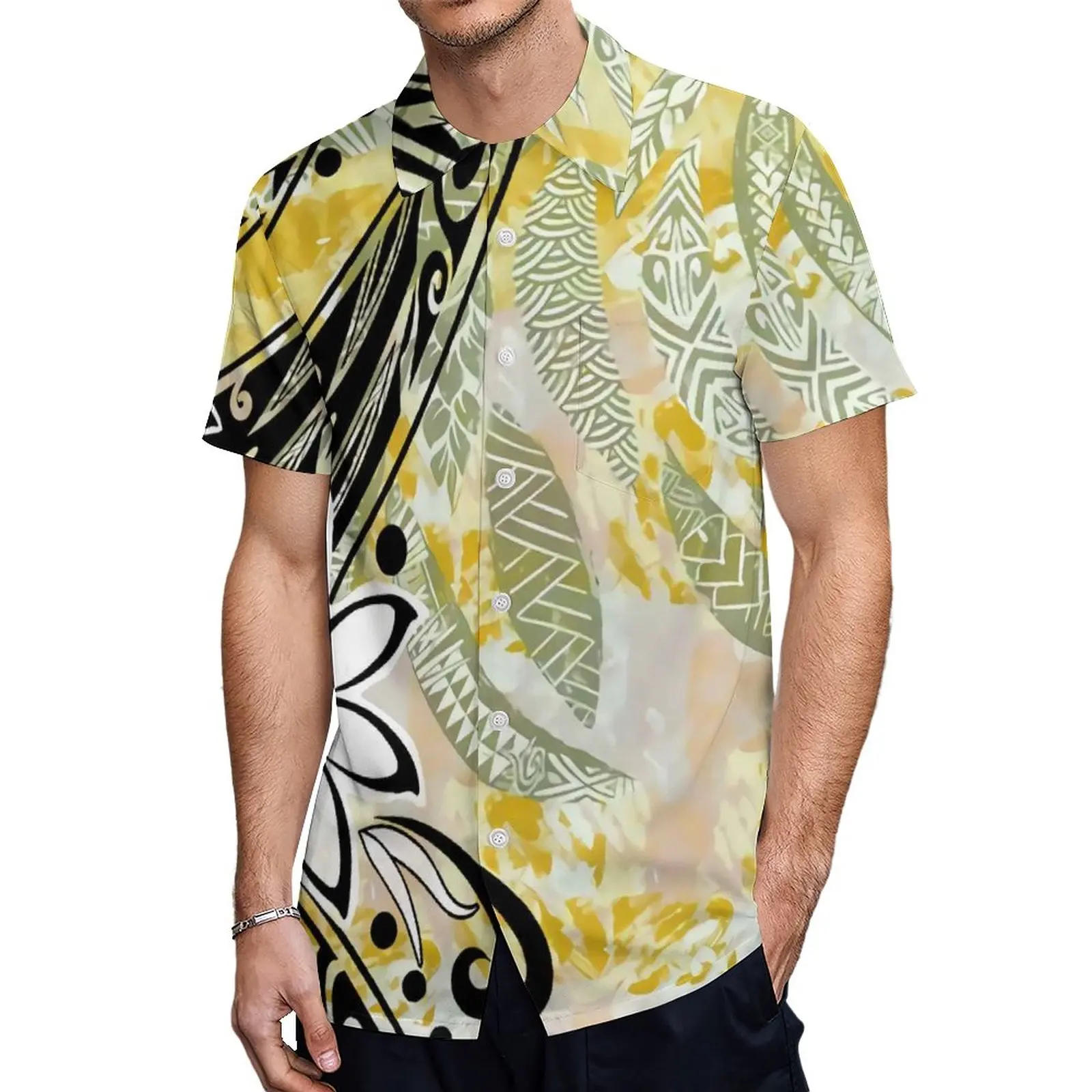Description Picture 4 of itemFactory Custom Samoan Clothes Brand Design Chic Super Cheap Samoan Tribal Aloha Shirts Free Shipping Button Shirt For Male