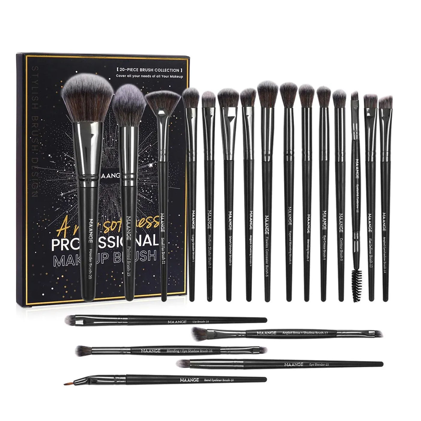 Description Picture 6 of itemMAANGE 20Pcs Professional Makeup Brushes Set Foundation Concealer Eyeshadow Blush Brush Blending Beauty Tools with Portable Box