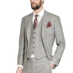 Winter Grey Tweed Warm Men Suit Classic Vintage Jacket Slim Fit 3 Piece Elegant Tuxedo Custom Groom Blazer Sets Terno Masculino