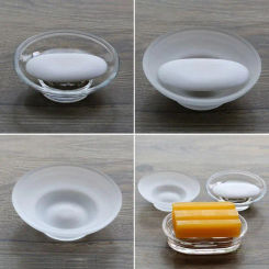 QX2E Round Glass Soap Box Bathroom Soap Holder Transparent Soap Dish Bathroom Accessories for Shower Hotel Home Mini Storage