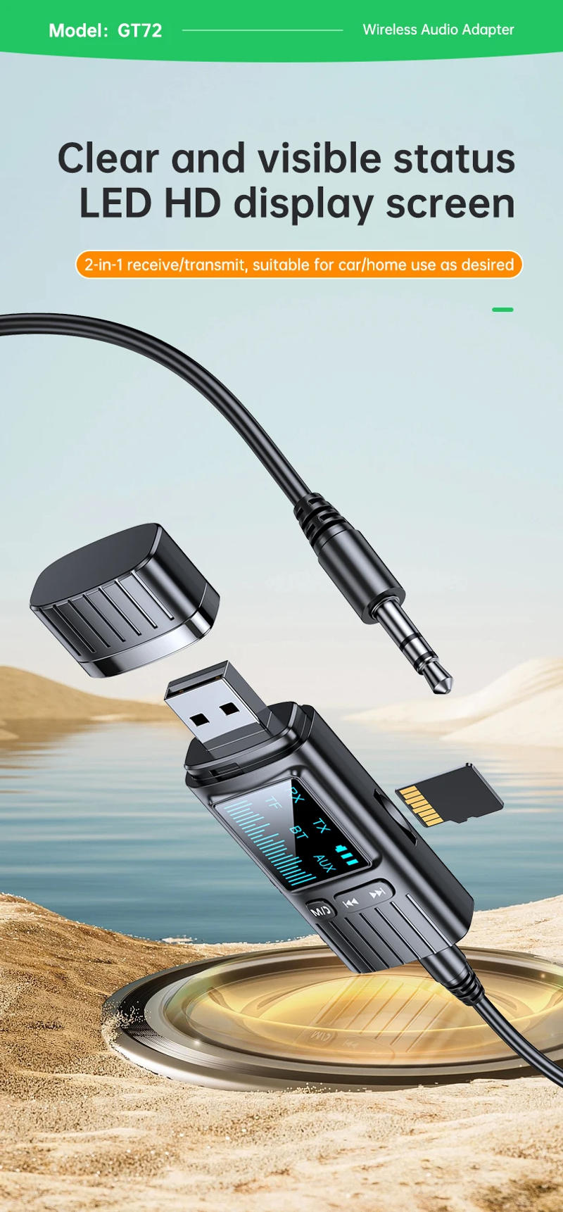 Description Picture 2 of itemBluetooth 5.4 Audio Receiver Transmitter AUX USB Audio adapter LED Dispaly TF card Playback For Car TV Speakers PC