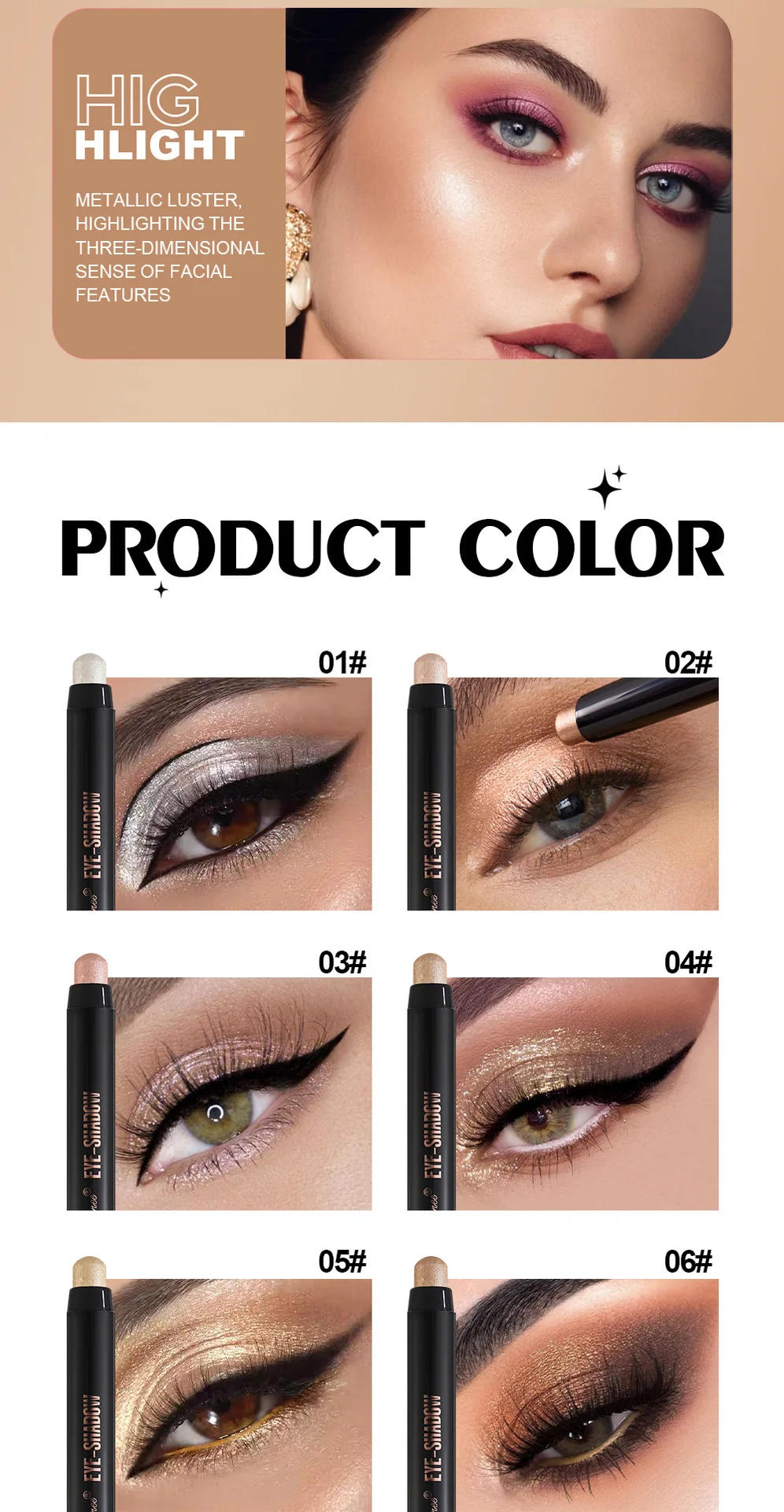 Description Picture 6 of item12Color Metallic Pearlescent Eyeshadow Pencil Waterproof Lasting Double Head Glitter Golden Eye Shadow Pen Eyeliner Stick Makeup