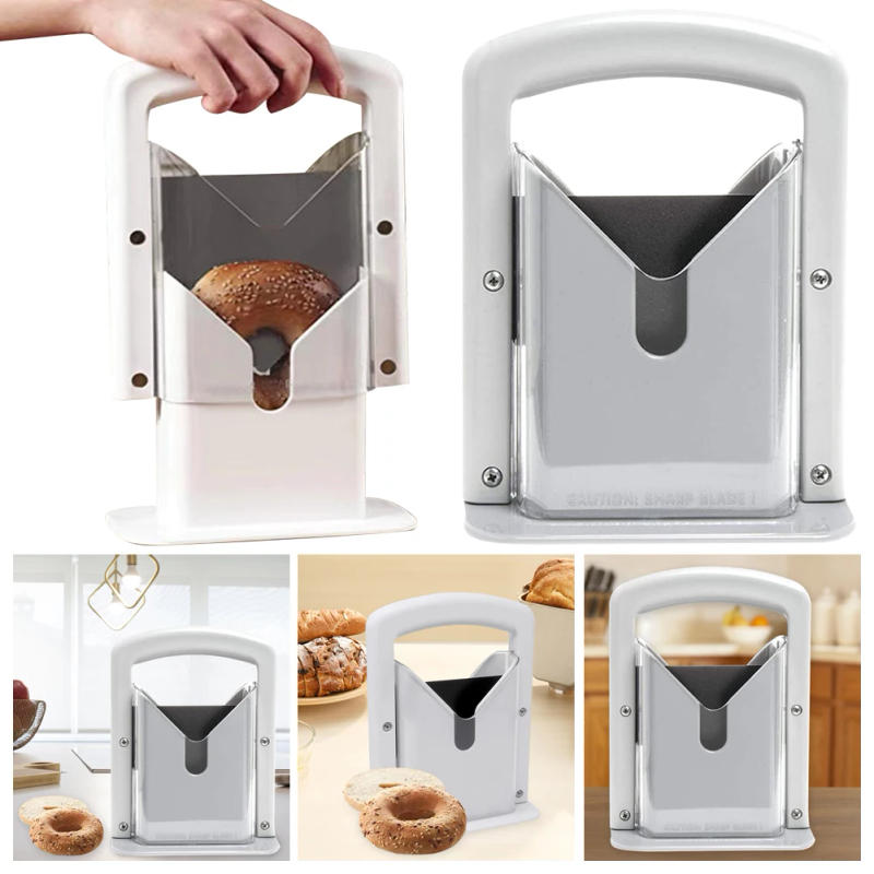 Description Picture 5 of itemBagel Guillotine Slicer with Safety Handle Household Toast Cutter Stainless Steel Multifunctional Baking Pastry Utensils