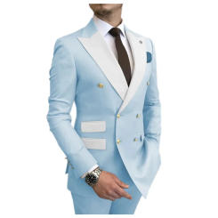 Light Blue Mens Suits White Lapel Wedding Tuxedos Prom Dresses Tailored Made Business Groom Wear 2 Pc Blazer Sets Jacket+Pants